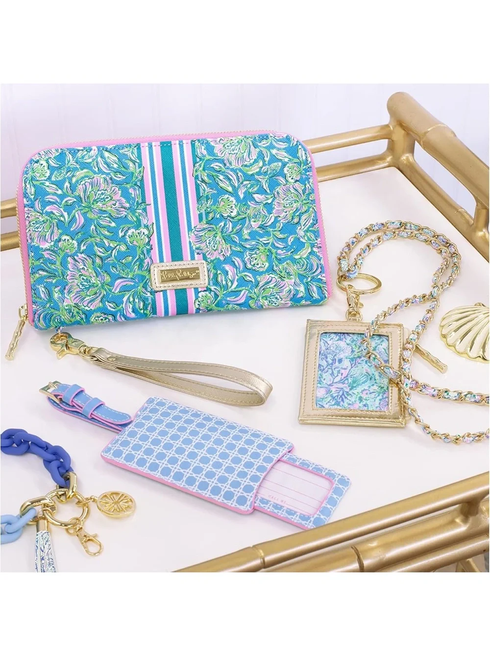 New Lilly Pulitzer Pink Floral Zip Wristlet Travel Wallet Passport Holder
